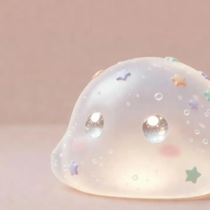 Gömbölyű, cuki nyálkaállat buborékokkal és színes dekorációval