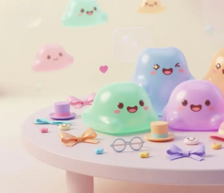 Színes sapkák, szemek és arcdekor kiegészítők My Virtual Slime Pet nyálkaállathoz