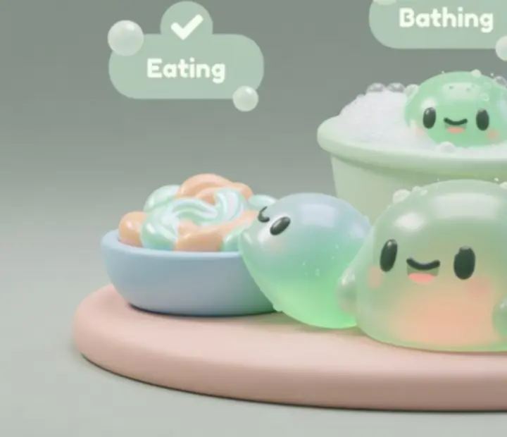 Napi célokat és bónuszokat jelző, aranyos slime illusztráció