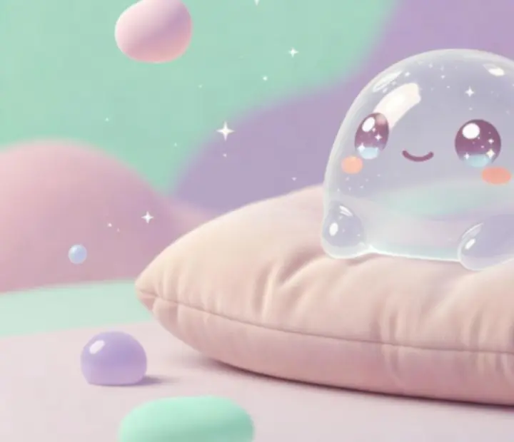 Mosolygó, pasztellszínű slime nyálkaállat, aki gondozást kap a My Virtual Slime Pet játékban