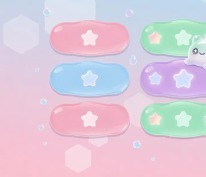 Pasztell, kawaii slime grafika buborékokkal és csillagokkal